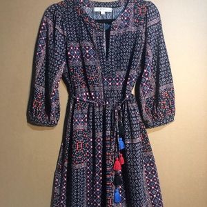 Loft Red, Navy, & Black Patchwork Dress
